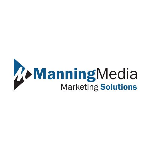 Black and teal Manning Media Marketing Solutions logo on white background