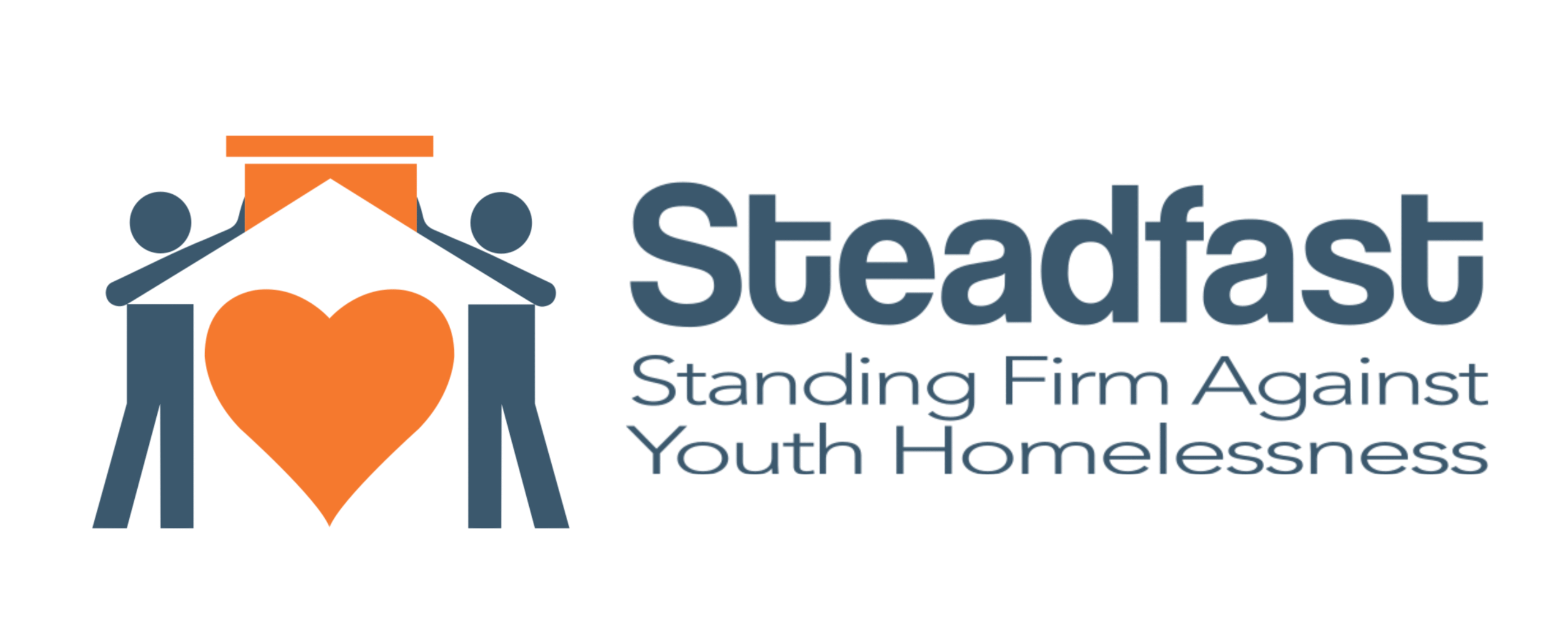 Orange and teal Steadfast logo on white background