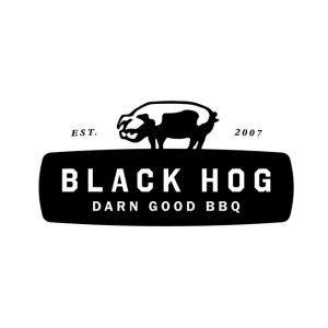 black and white Black Hog Darn Good BBQ logo on white background