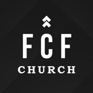 White FCF Church logo on a black background