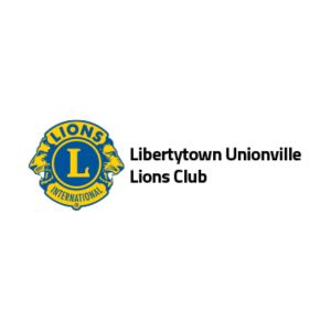 blue, yellow, green and black Libertytown Lions Club logo